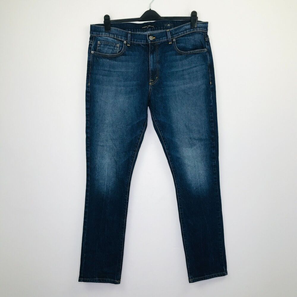 Modern American Men's 38 Jeans Blue Fig Skinny Dark Stone Wash Whiskered NWT I